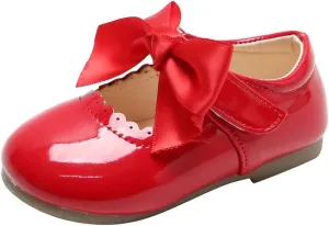 Baby Girls Wedding Flat Ribbon Bow Shoes Dress Mary Jane Hook and Loop Dress Shoes Prty Wedding lats
