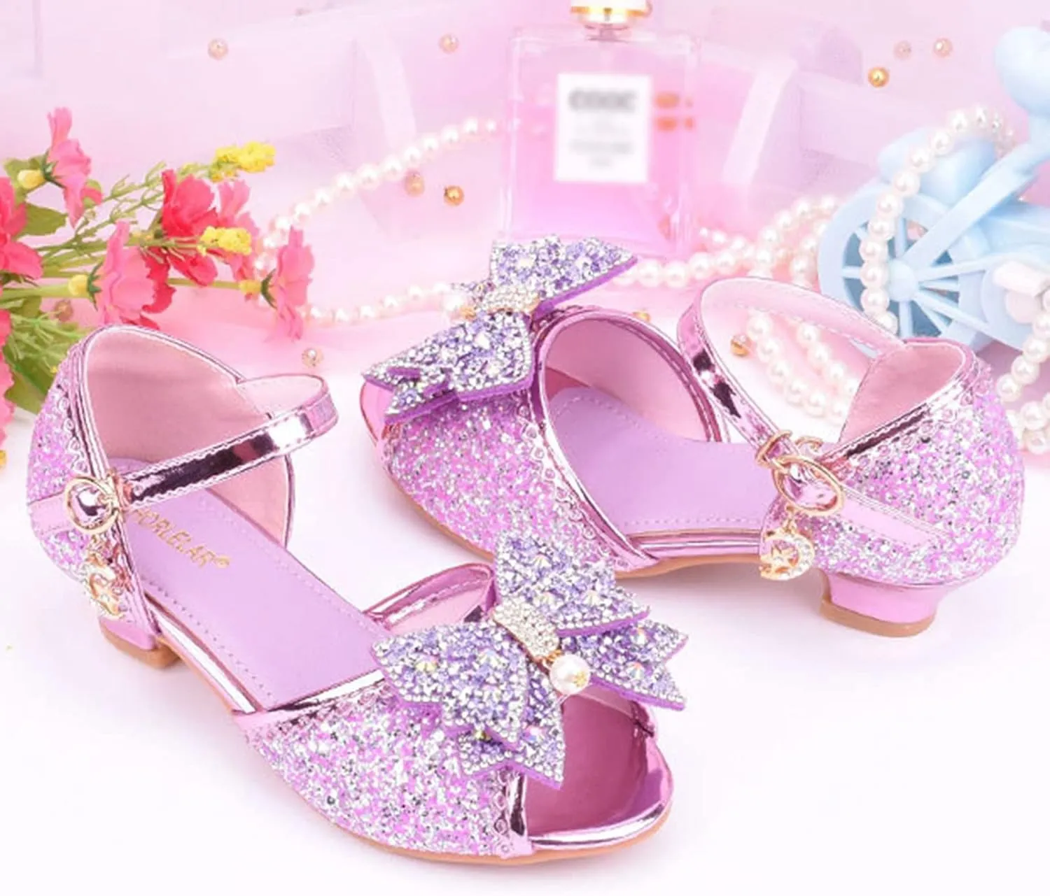 Big Girls Shoes Bow Knot 𝐃iamond Shiny Sandals Shoes High Heels Show Shoes Toddler Winter Shoes