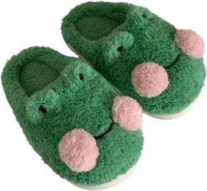 Bridge Cutters Women's & Men's Frog Slippers - Fluffy Cartoon Animal Slippers with Thick Bottoms for Indoor Use