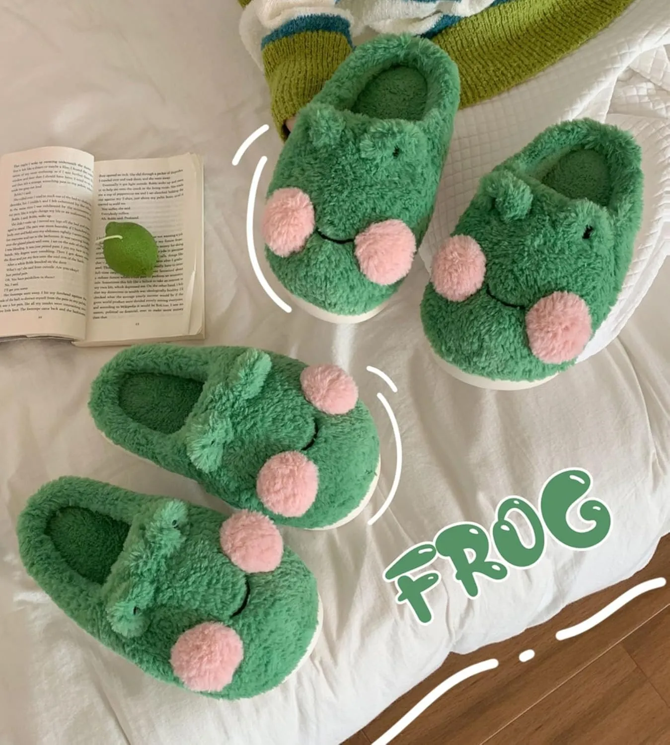 Bridge Cutters Women's & Men's Frog Slippers - Fluffy Cartoon Animal Slippers with Thick Bottoms for Indoor Use