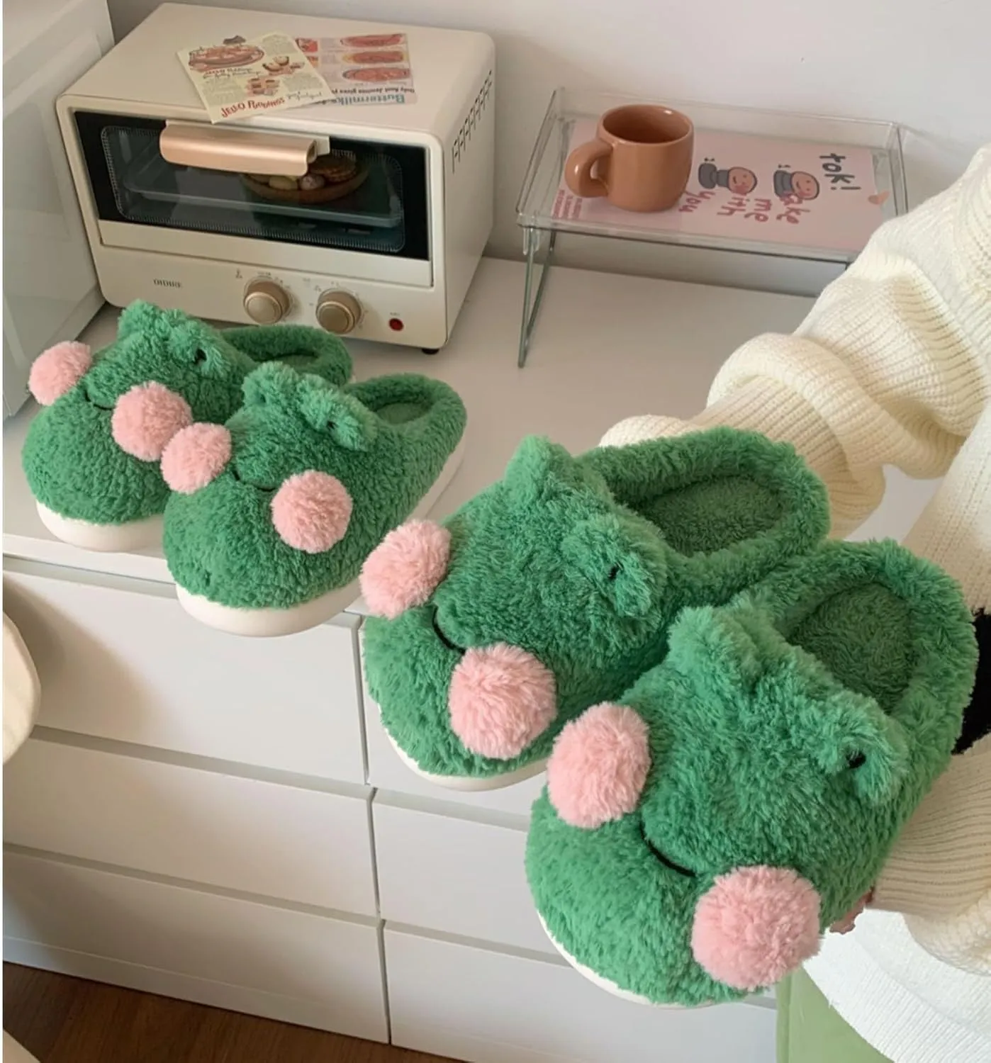 Bridge Cutters Women's & Men's Frog Slippers - Fluffy Cartoon Animal Slippers with Thick Bottoms for Indoor Use