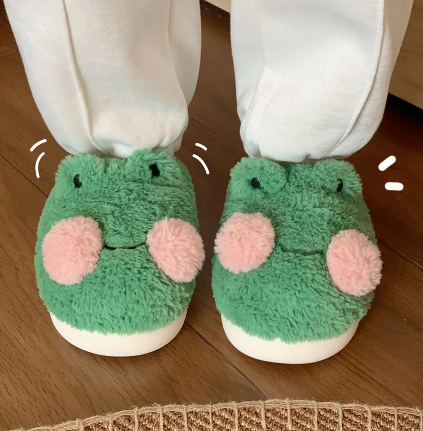 Bridge Cutters Women's & Men's Frog Slippers - Fluffy Cartoon Animal Slippers with Thick Bottoms for Indoor Use