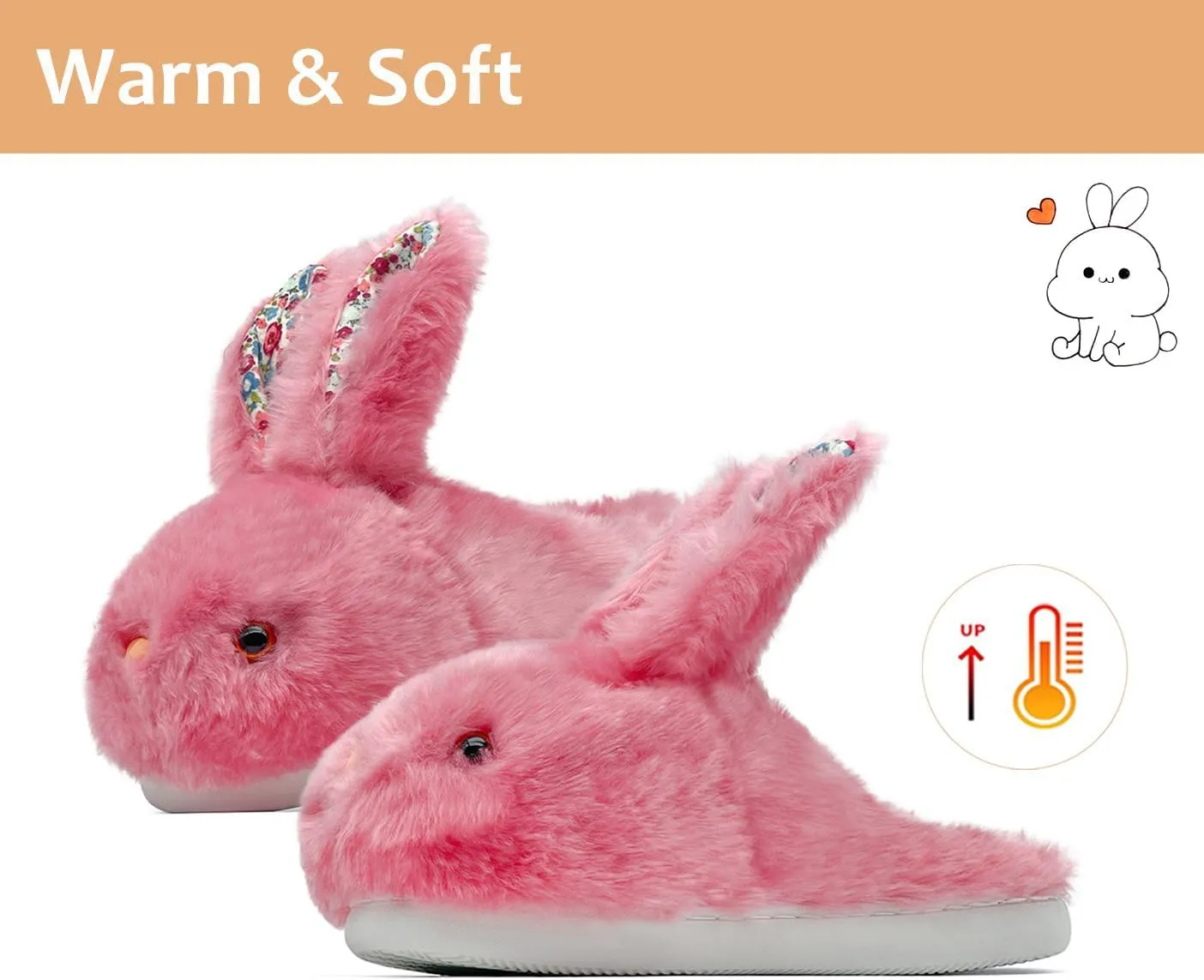 Bunny Slippers for Women Men Cute Plush Rabbit Fuzzy Slippers, Soft Fluffy Animal Winter Warm Indoor House Slippers Shoes