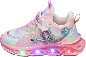 Cartoon Pink Light up Sneakers for Kids Girls Strap Non Slip Running Sport Shoes Outdoor Breathable Sneakers