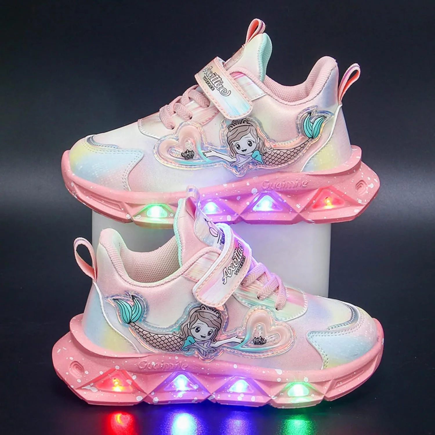Cartoon Pink Light up Sneakers for Kids Girls Strap Non Slip Running Sport Shoes Outdoor Breathable Sneakers