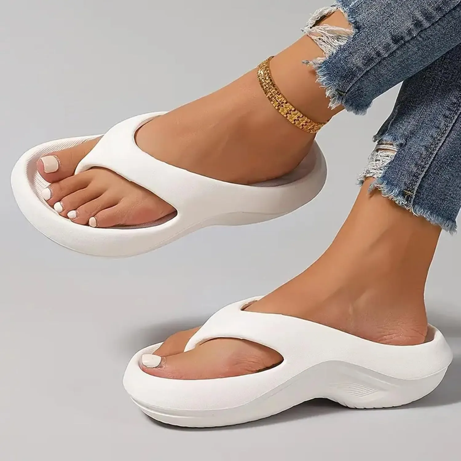 Casual Walking Wedges Flip Flops For Women With Arch Support Yoga Mat Comfortable Summer Beach Walking Thong Cushion