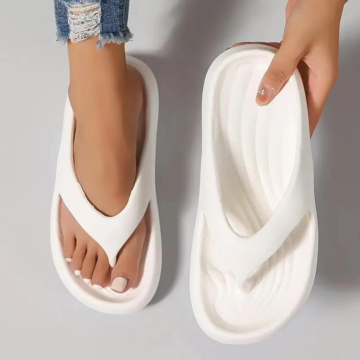 Casual Walking Wedges Flip Flops For Women With Arch Support Yoga Mat Comfortable Summer Beach Walking Thong Cushion