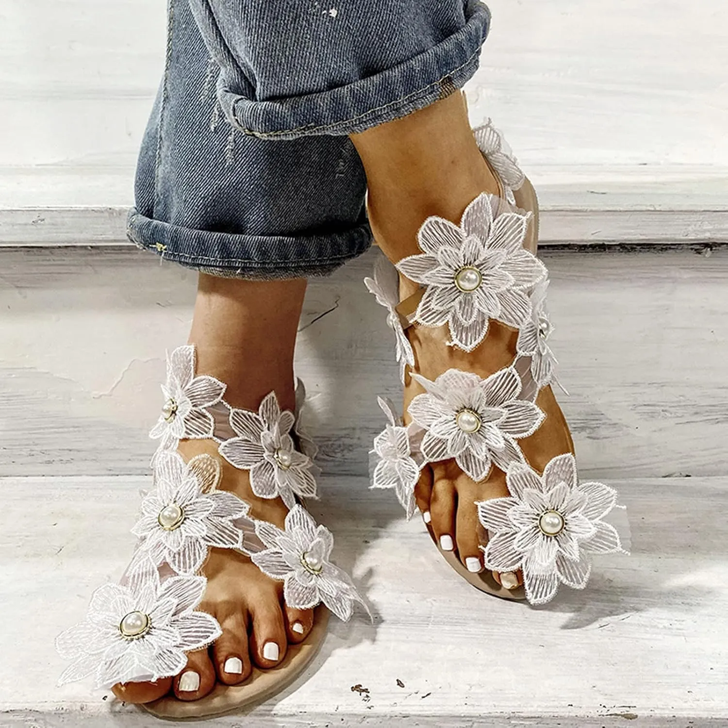 Cathalem Dress Sandals for Women, Orthopedic Open Toe Sandals Bohemian Lace Sandals Summer Beach Flat Sandals Open Toe Shoes