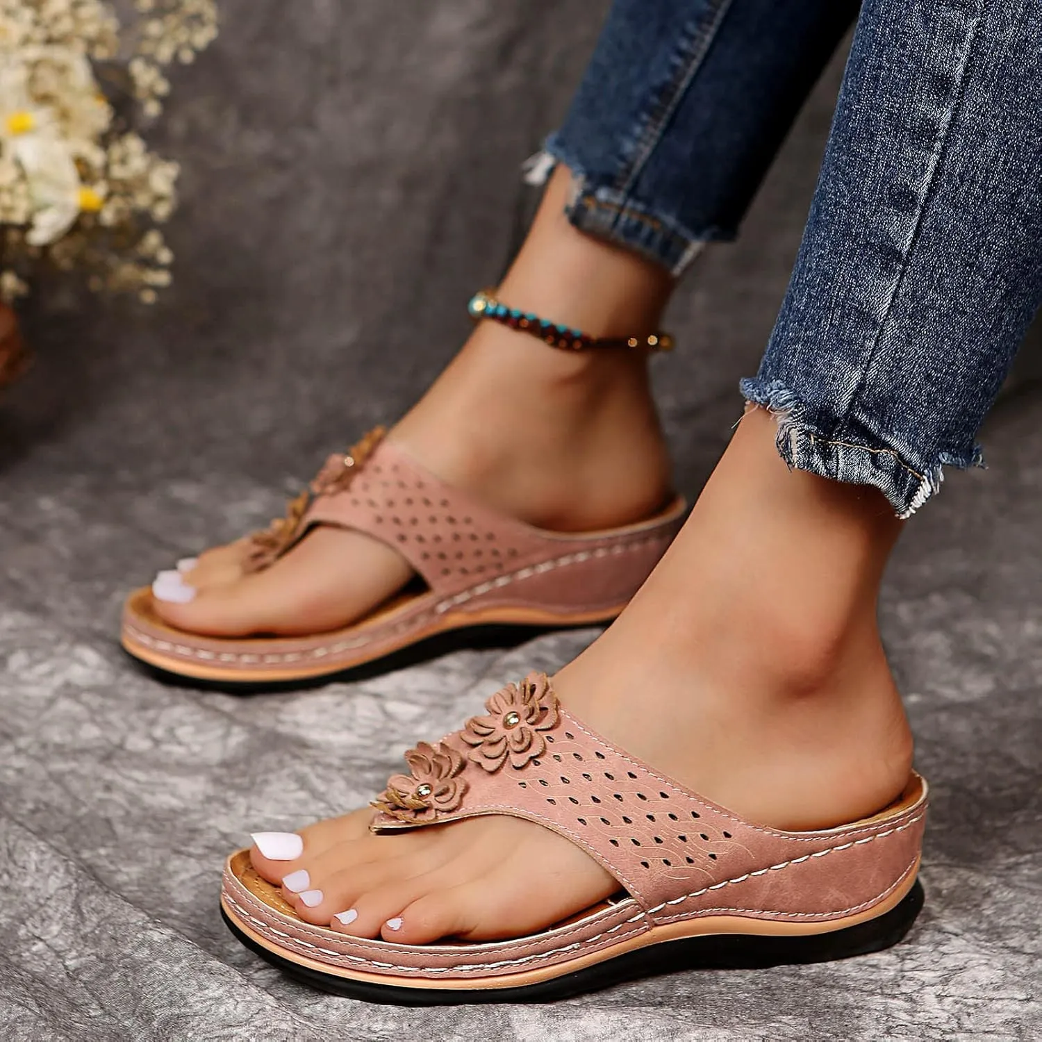 Cathalem Orthopedic Sandals for Women Wedge Sandals Comfortable Walking Sandals Cushion Footbed Platform Sandals