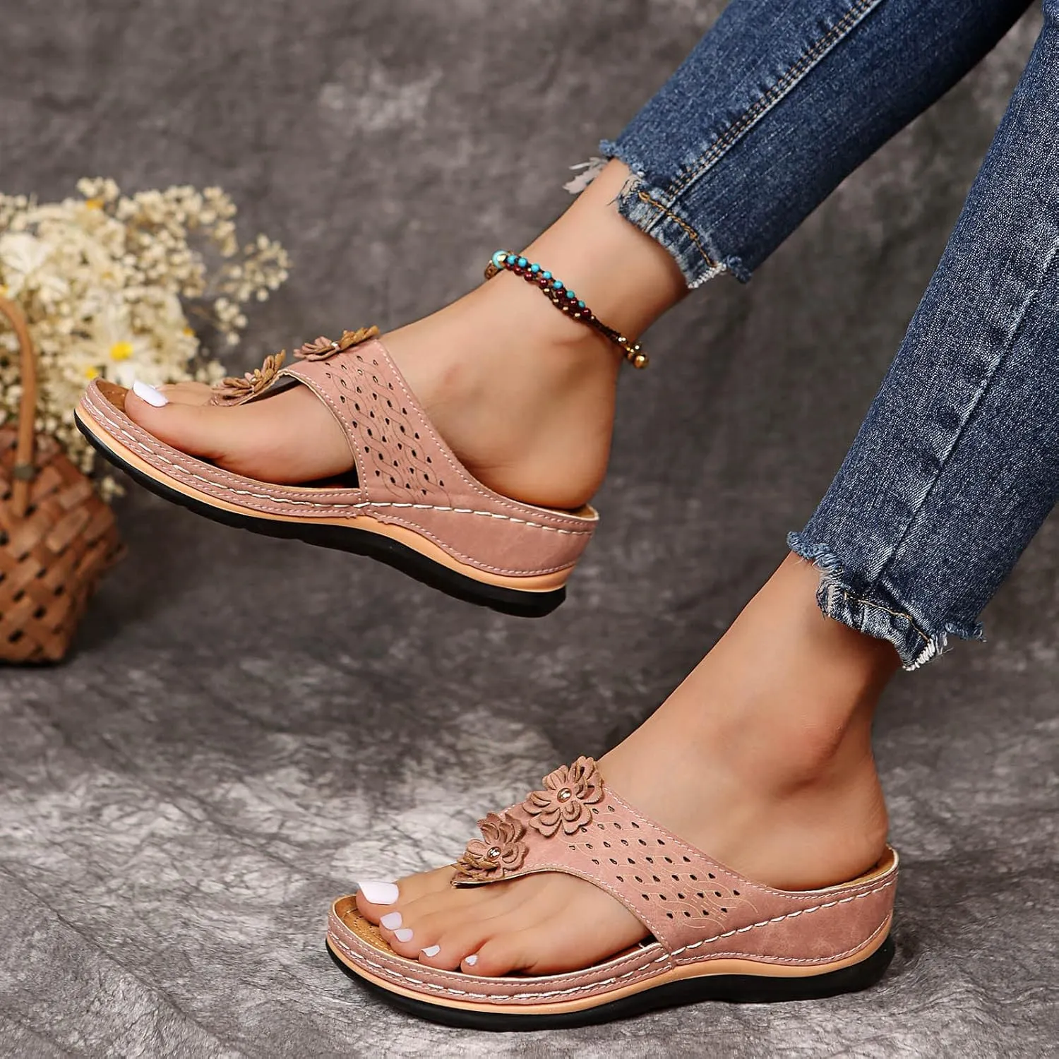 Cathalem Orthopedic Sandals for Women Wedge Sandals Comfortable Walking Sandals Cushion Footbed Platform Sandals