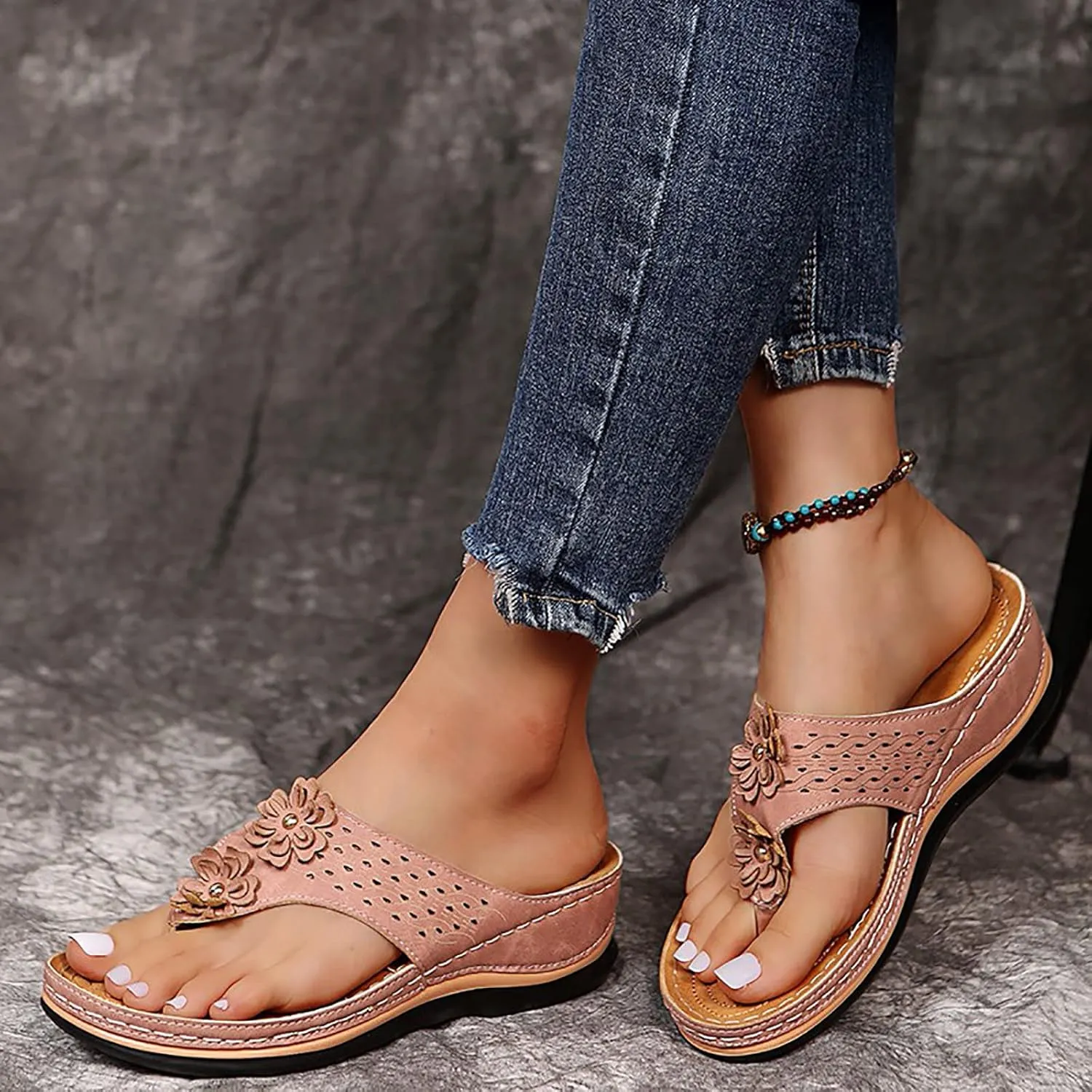 Cathalem Orthopedic Sandals for Women Wedge Sandals Comfortable Walking Sandals Cushion Footbed Platform Sandals