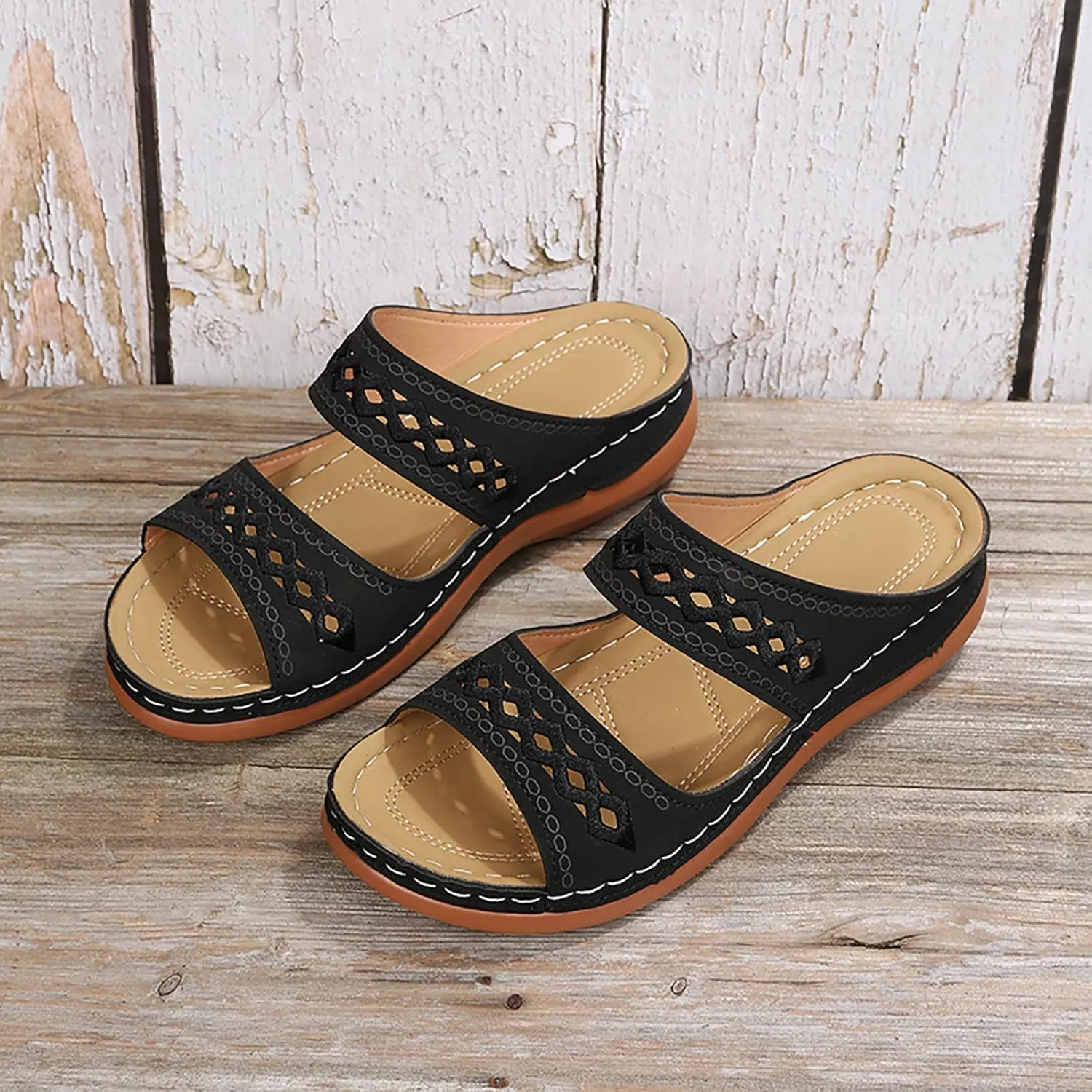 Cathalem Orthopedic Sandals for Women, Womens Summer Platform Casual Open Toe Sandals Slippers Breatable Hollow Out Sandals