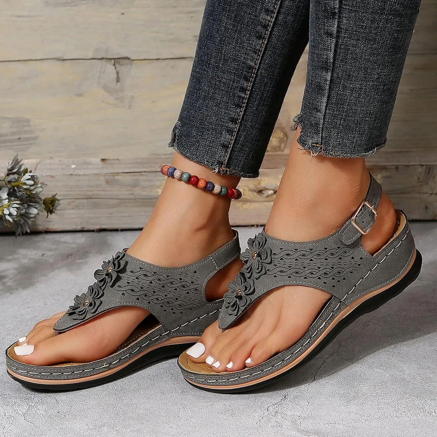 Cathalem Summer Sandals for Women 2024 Orthopedic Flip Flops Arch Support Ladies Lightweight Slip On Beach Sandals