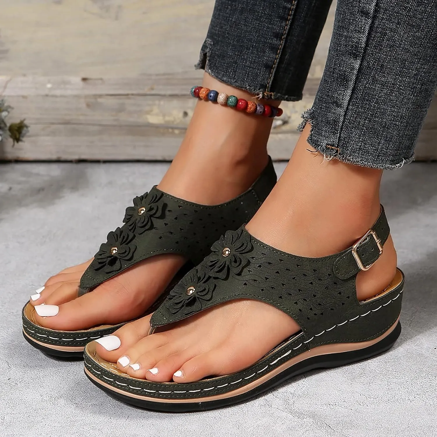 Cathalem Summer Sandals for Women 2024 Orthopedic Flip Flops Arch Support Ladies Lightweight Slip On Beach Sandals