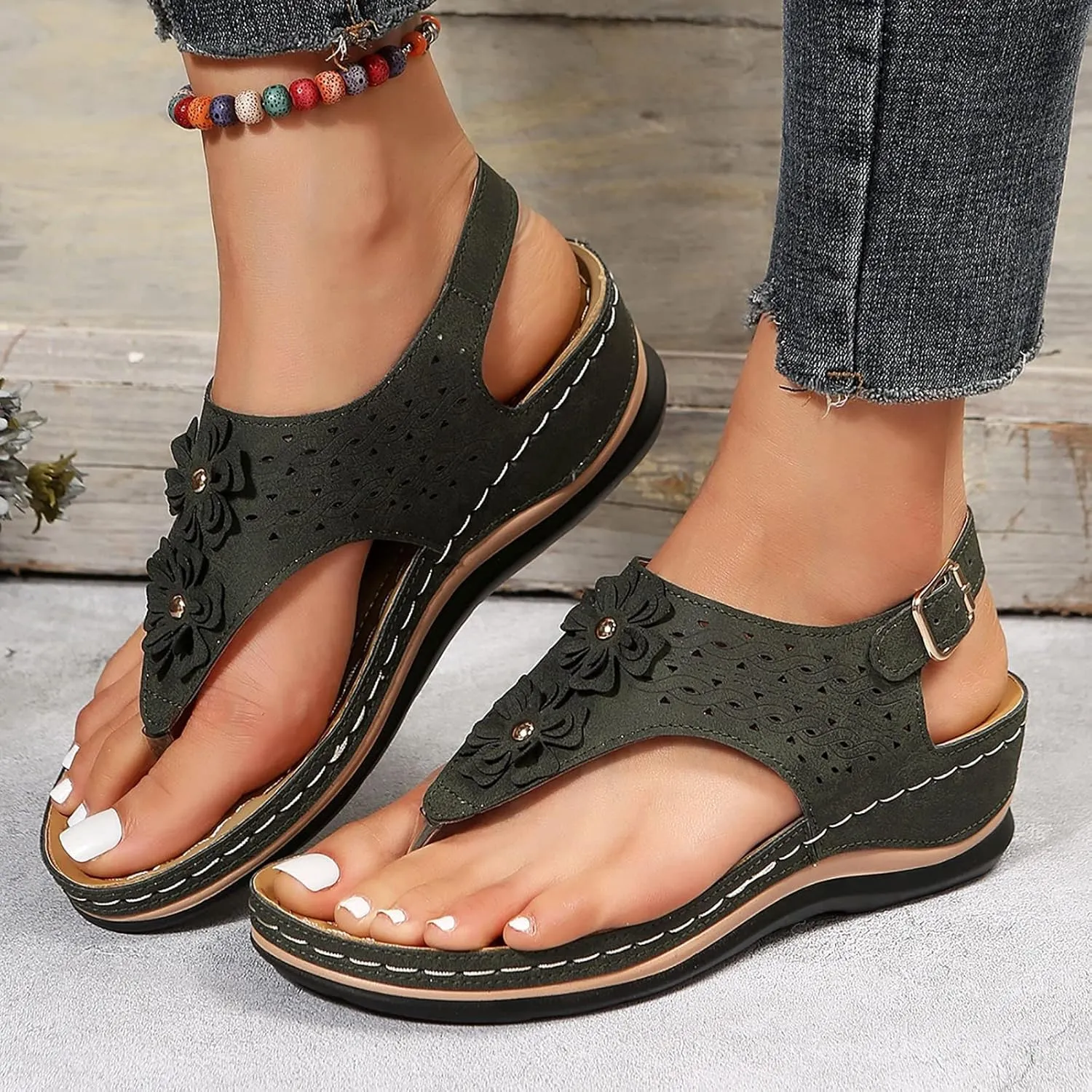 Cathalem Summer Sandals for Women 2024 Orthopedic Flip Flops Arch Support Ladies Lightweight Slip On Beach Sandals