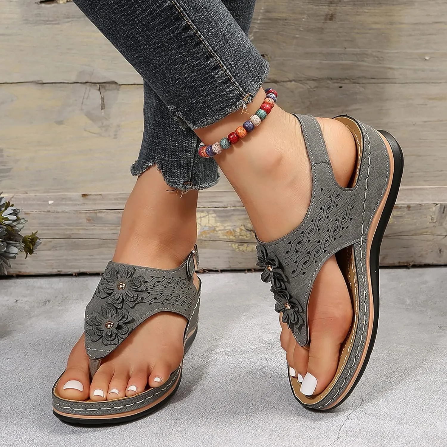 Cathalem Summer Sandals for Women 2024 Orthopedic Flip Flops Arch Support Ladies Lightweight Slip On Beach Sandals