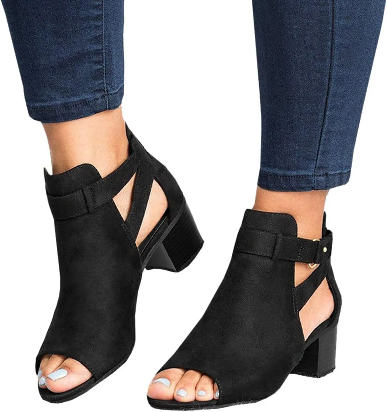 Cathalem Walking Sandals for Women, Womens Platform Sandals Suede Peep Toe Ankle Booties slip on Stacked Block Heel Ankle Sandals