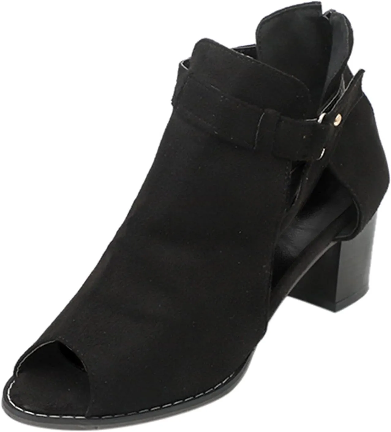 Cathalem Walking Sandals for Women, Womens Platform Sandals Suede Peep Toe Ankle Booties slip on Stacked Block Heel Ankle Sandals