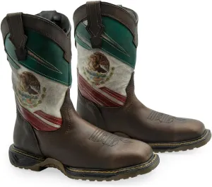 CEBU Men's MEX Soft Toe Work Boots - Leather, Lightweight, Slip Resistant, Mexican Flag