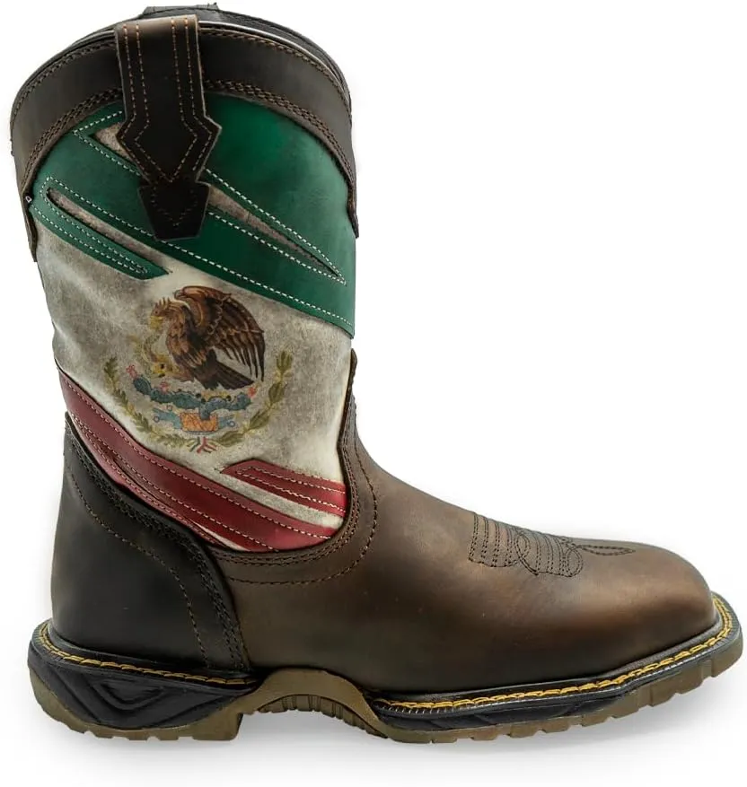 CEBU Men's MEX Soft Toe Work Boots - Leather, Lightweight, Slip Resistant, Mexican Flag
