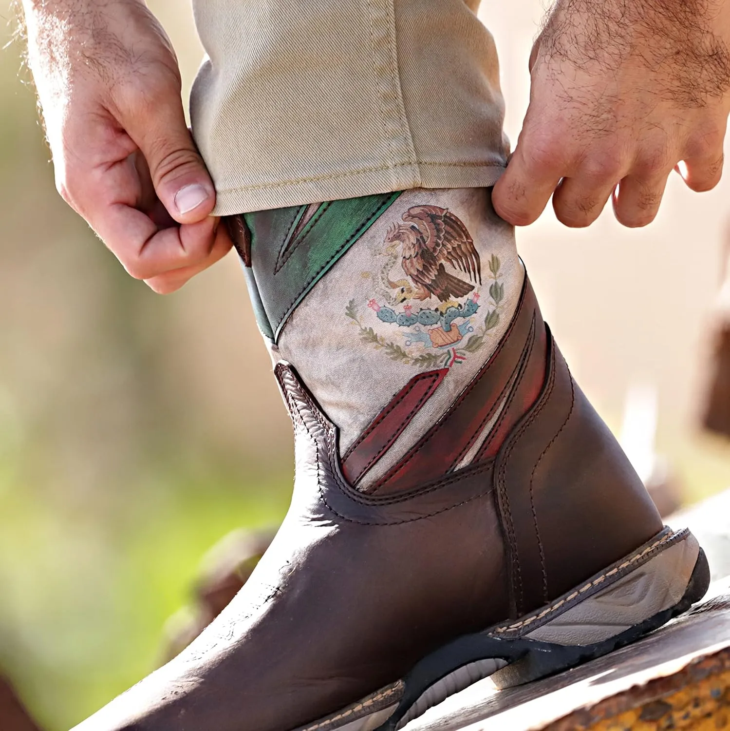 CEBU Men's MEX Soft Toe Work Boots - Leather, Lightweight, Slip Resistant, Mexican Flag