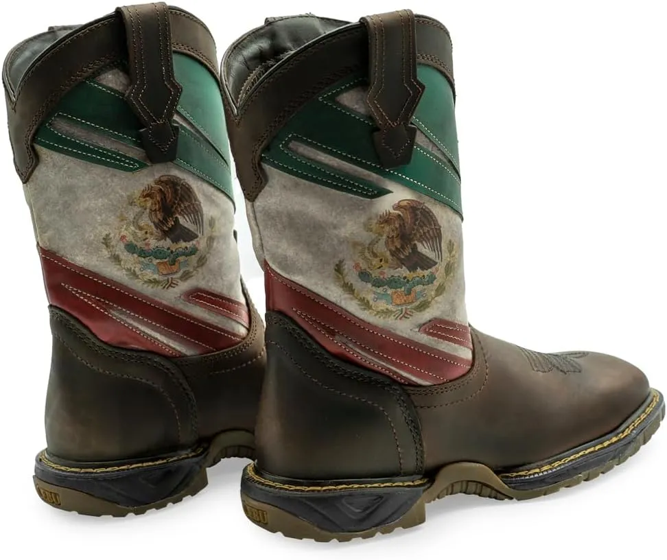CEBU Men's MEX Soft Toe Work Boots - Leather, Lightweight, Slip Resistant, Mexican Flag