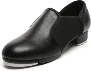 Child Tap Shoes Leather Tap Dance Shoes Non-Slip Jazz Shoes for Girls Boys,Black