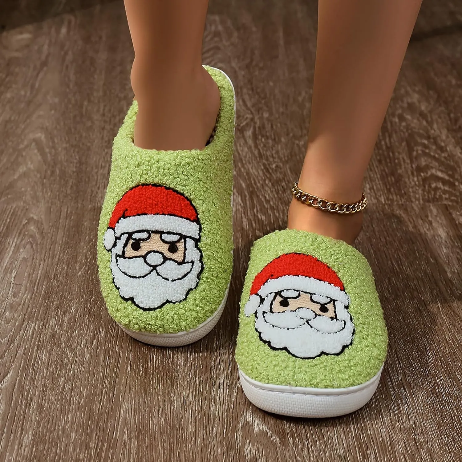 Christmas Slippers House Shoes Slipper for Women Fuzzy Outdoor Indoor High Top Slippers for Women Memory Foam Slippers Santa Claus Slippers