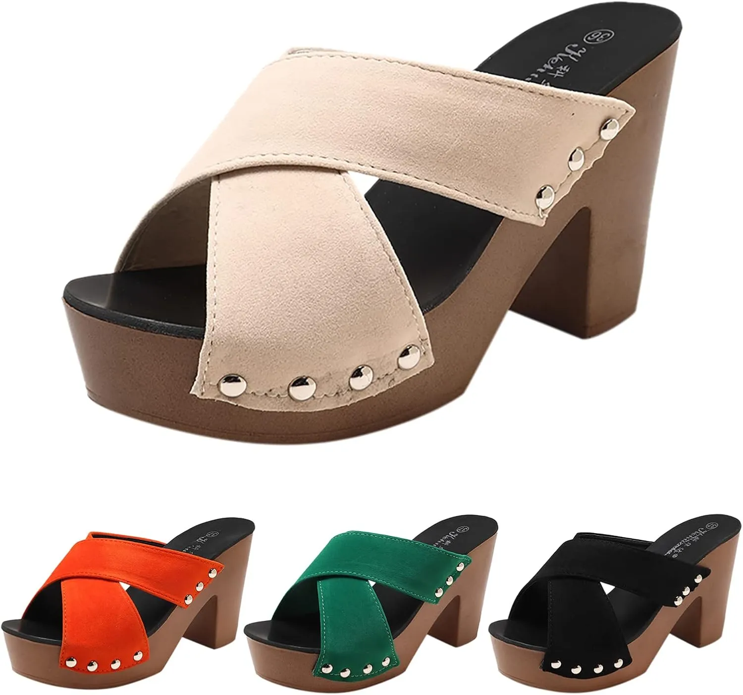 Chunky Block Heel Sandals Women Open Toe Square Toe Strappy Ankle Strap Comfortable Shoes
