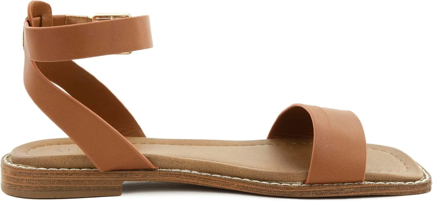 Clara 2 Strap Sandals for Women  Faux Leather Sandals Womens Summer Shoes  Comfortable Flat Sandals