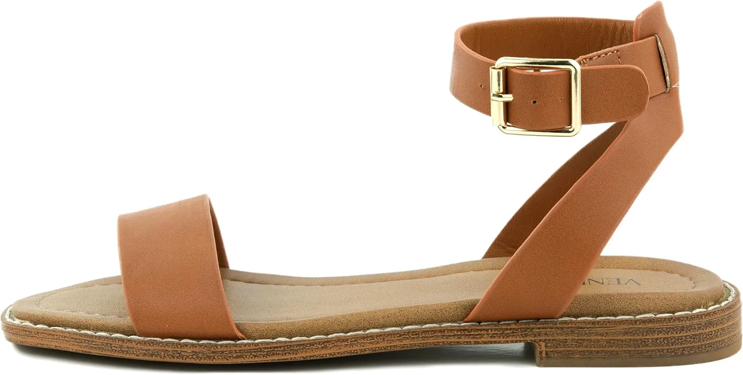Clara 2 Strap Sandals for Women  Faux Leather Sandals Womens Summer Shoes  Comfortable Flat Sandals