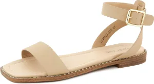 Clara 2 Strap Sandals for Women  Faux Leather Sandals Womens Summer Shoes  Comfortable Flat Sandals