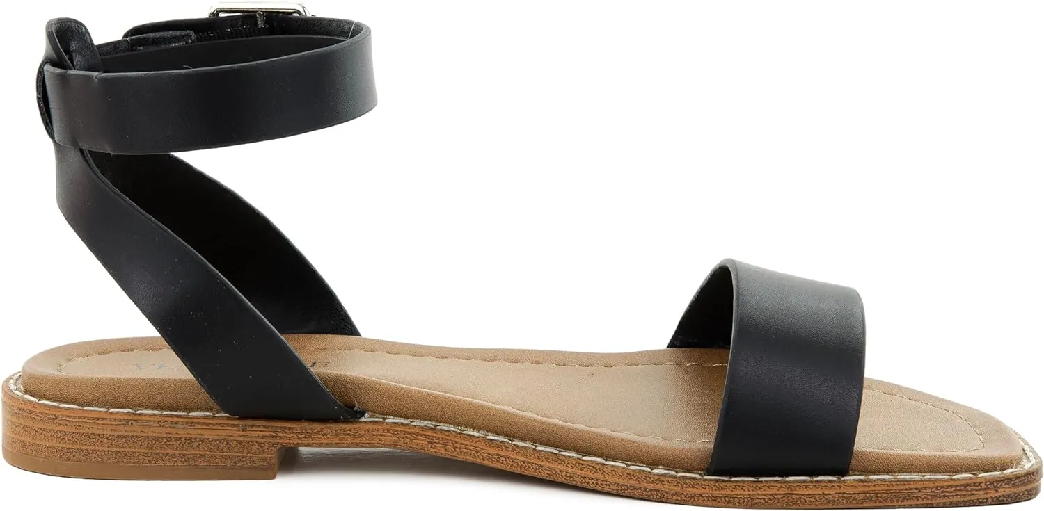 Clara 2 Strap Sandals for Women  Faux Leather Sandals Womens Summer Shoes  Comfortable Flat Sandals