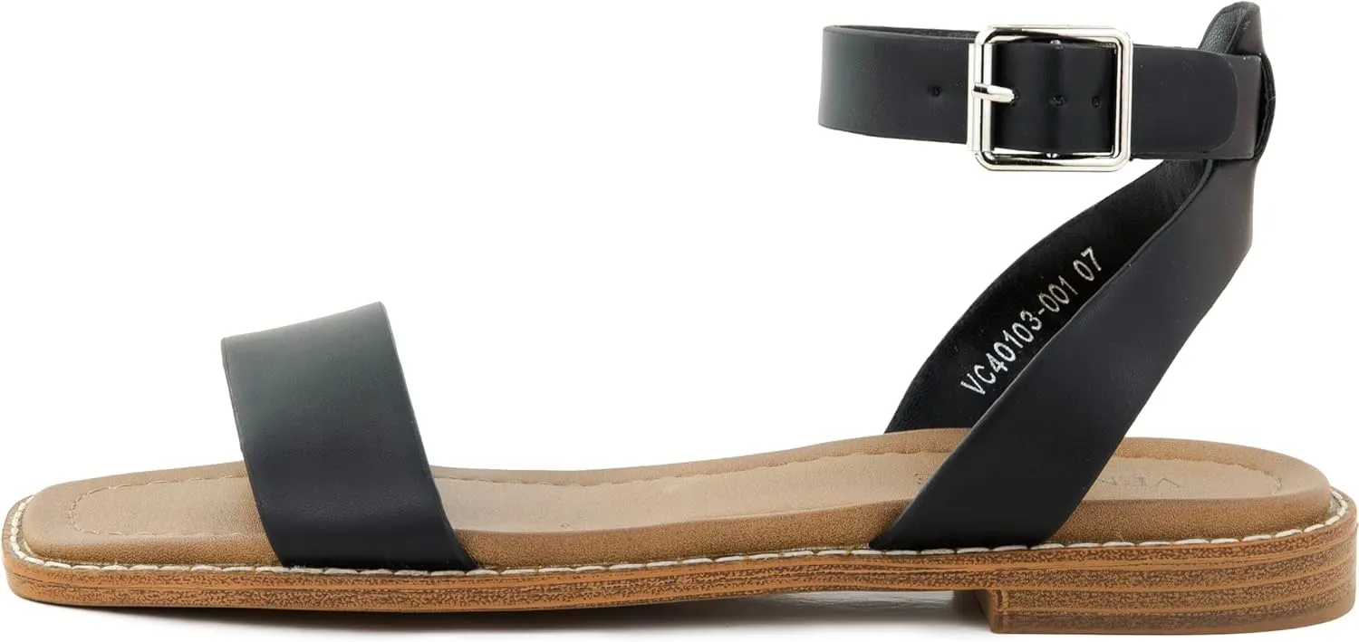 Clara 2 Strap Sandals for Women  Faux Leather Sandals Womens Summer Shoes  Comfortable Flat Sandals
