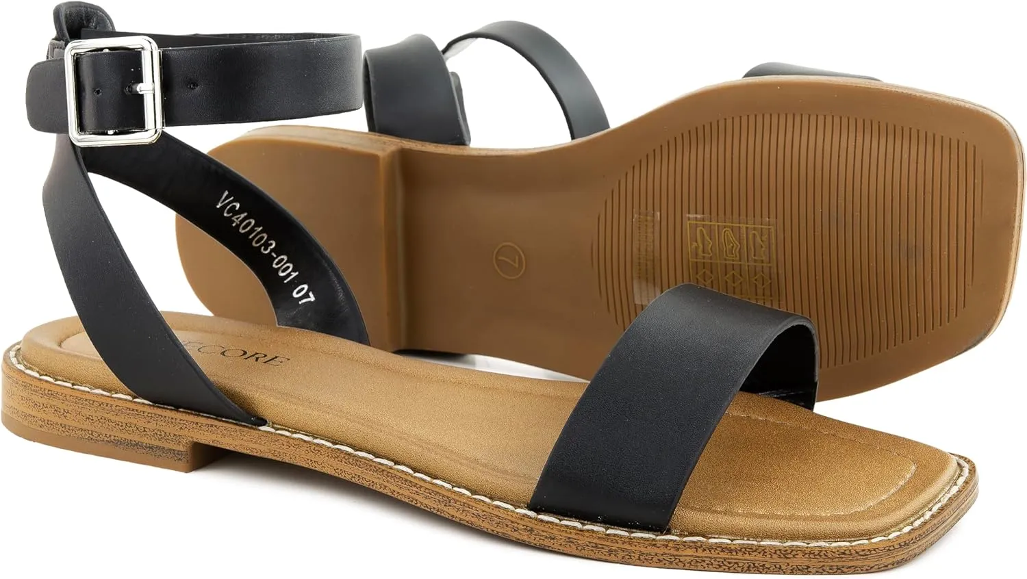 Clara 2 Strap Sandals for Women  Faux Leather Sandals Womens Summer Shoes  Comfortable Flat Sandals