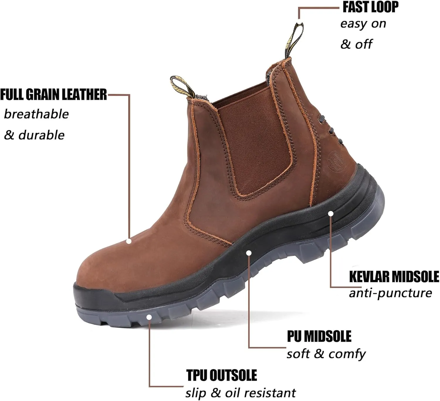 CONRAD Men's Chelsea Slip-On Work Boots - Soft Toe, Composite Toe, Waterproof, Slip Resistant, Safety Shoes