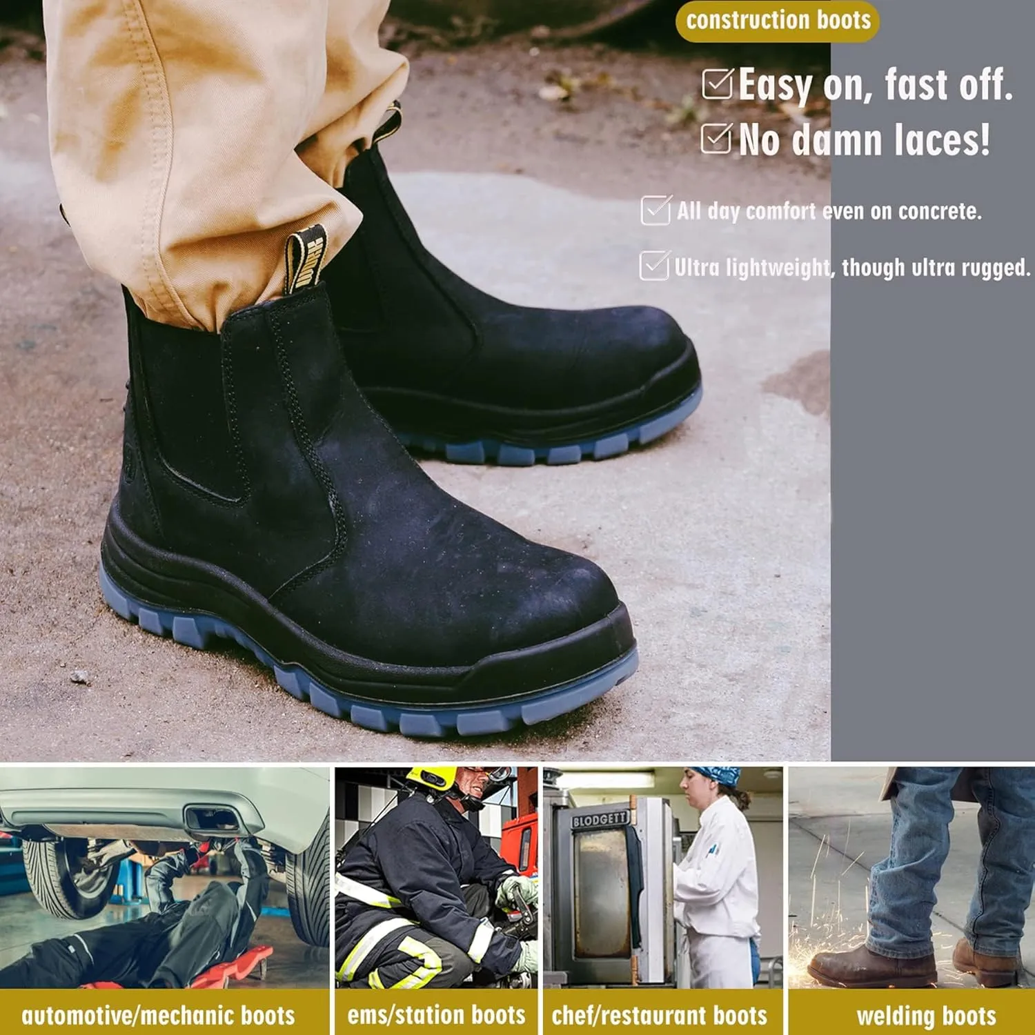 CONRAD Men's Chelsea Slip-On Work Boots - Soft Toe, Composite Toe, Waterproof, Slip Resistant, Safety Shoes