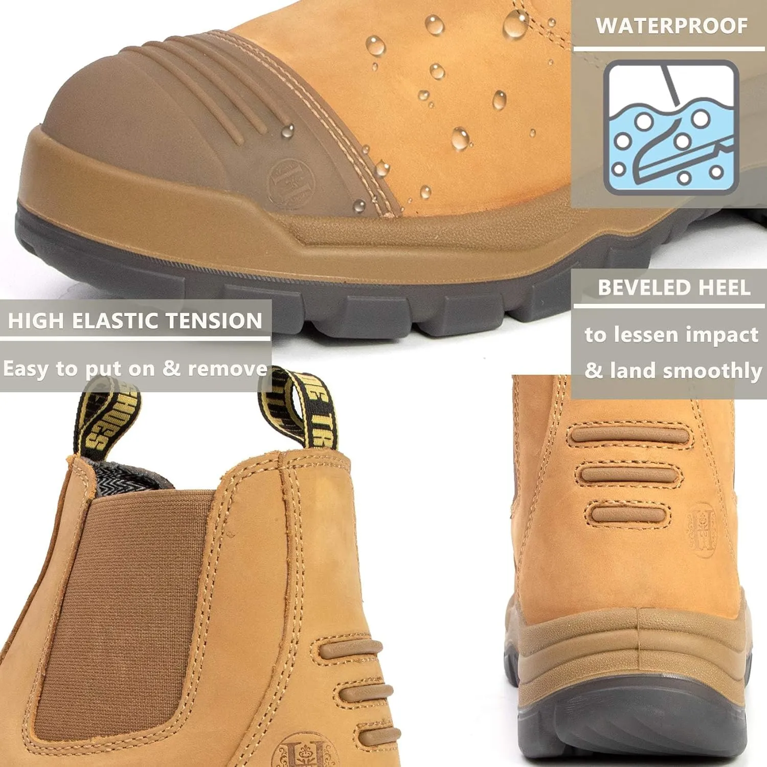 CONRAD Men's Chelsea Slip-On Work Boots - Soft Toe, Composite Toe, Waterproof, Slip Resistant, Safety Shoes