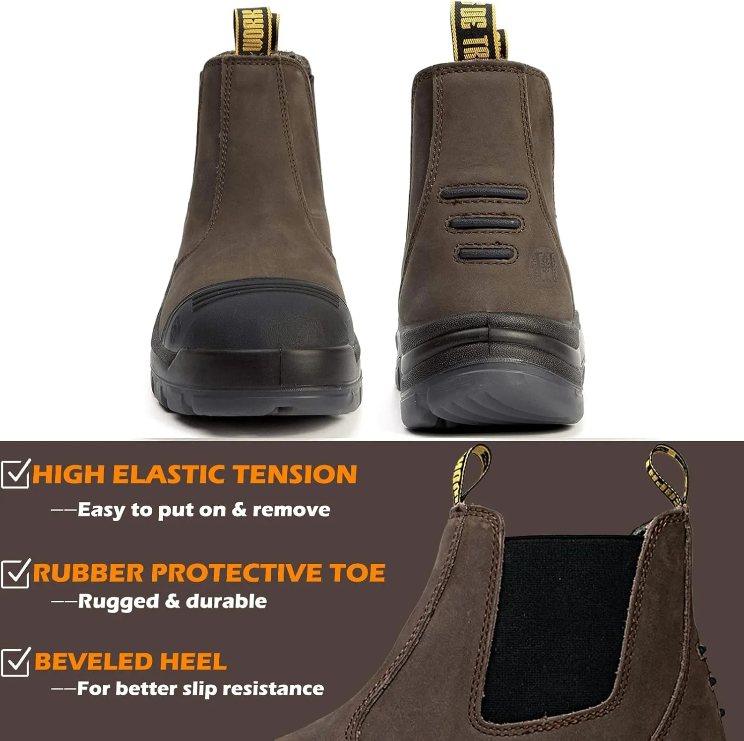 CONRAD Men's Chelsea Slip-On Work Boots - Soft Toe, Composite Toe, Waterproof, Slip Resistant, Safety Shoes