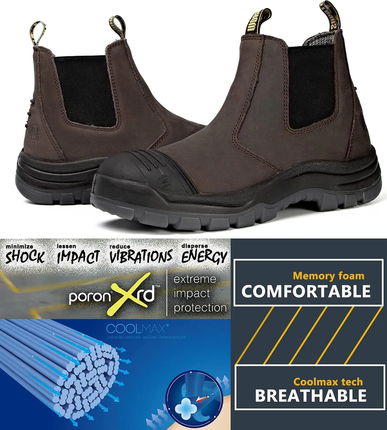 CONRAD Men's Chelsea Slip-On Work Boots - Soft Toe, Composite Toe, Waterproof, Slip Resistant, Safety Shoes