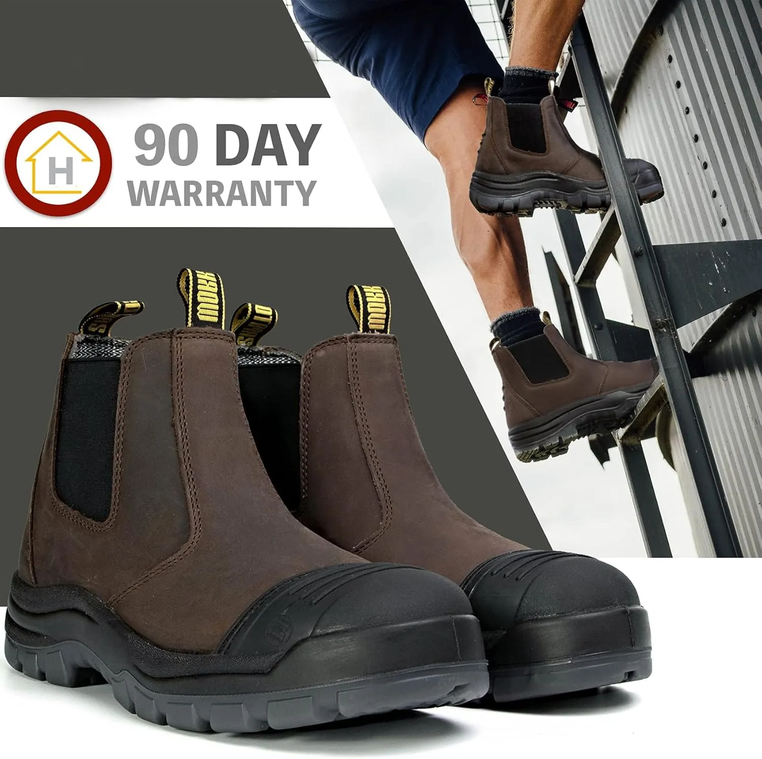 CONRAD Men's Chelsea Slip-On Work Boots - Soft Toe, Composite Toe, Waterproof, Slip Resistant, Safety Shoes
