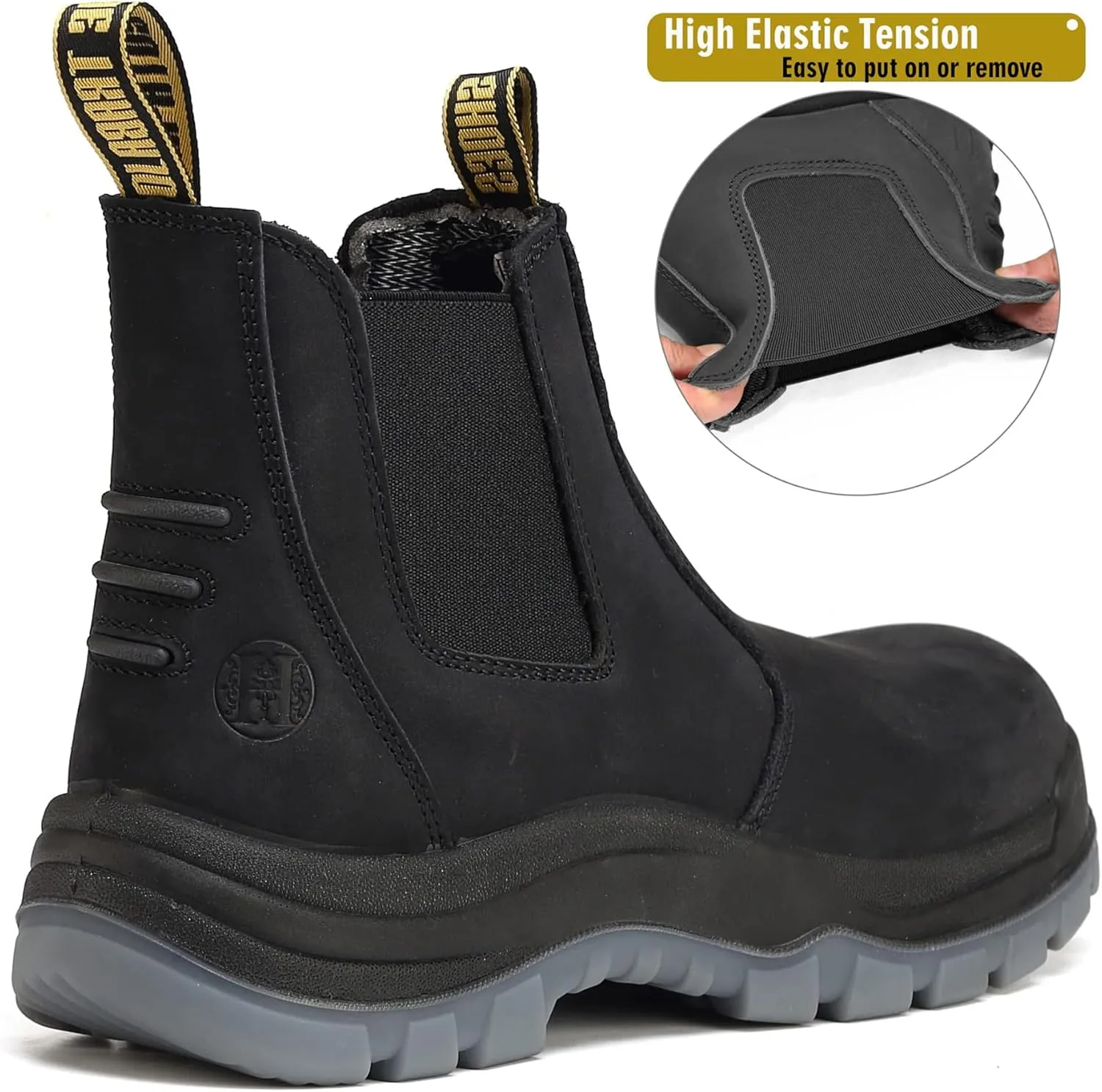CONRAD Men's Chelsea Slip-On Work Boots - Soft Toe, Composite Toe, Waterproof, Slip Resistant, Safety Shoes