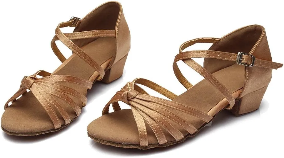 DKZSYIM Women&Girls Satin Latin Dance Shoes Low Heel Ballroom Salsa Tango Professional Performance Practice Dancing Shoes,Model 203