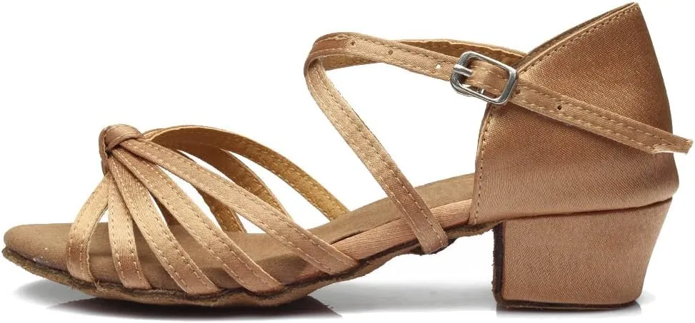 DKZSYIM Women&Girls Satin Latin Dance Shoes Low Heel Ballroom Salsa Tango Professional Performance Practice Dancing Shoes,Model 203