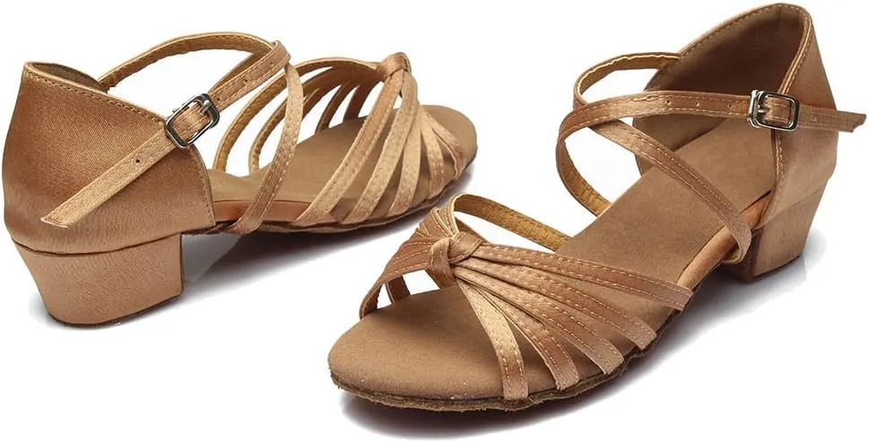 DKZSYIM Women&Girls Satin Latin Dance Shoes Low Heel Ballroom Salsa Tango Professional Performance Practice Dancing Shoes,Model 203