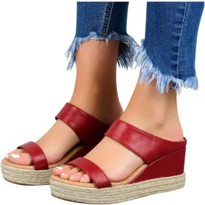 Dress Sandals for Women, Womens Wedge Sandals Leather Slip on Platform Sandal Comfortable Beach Flats Shoes