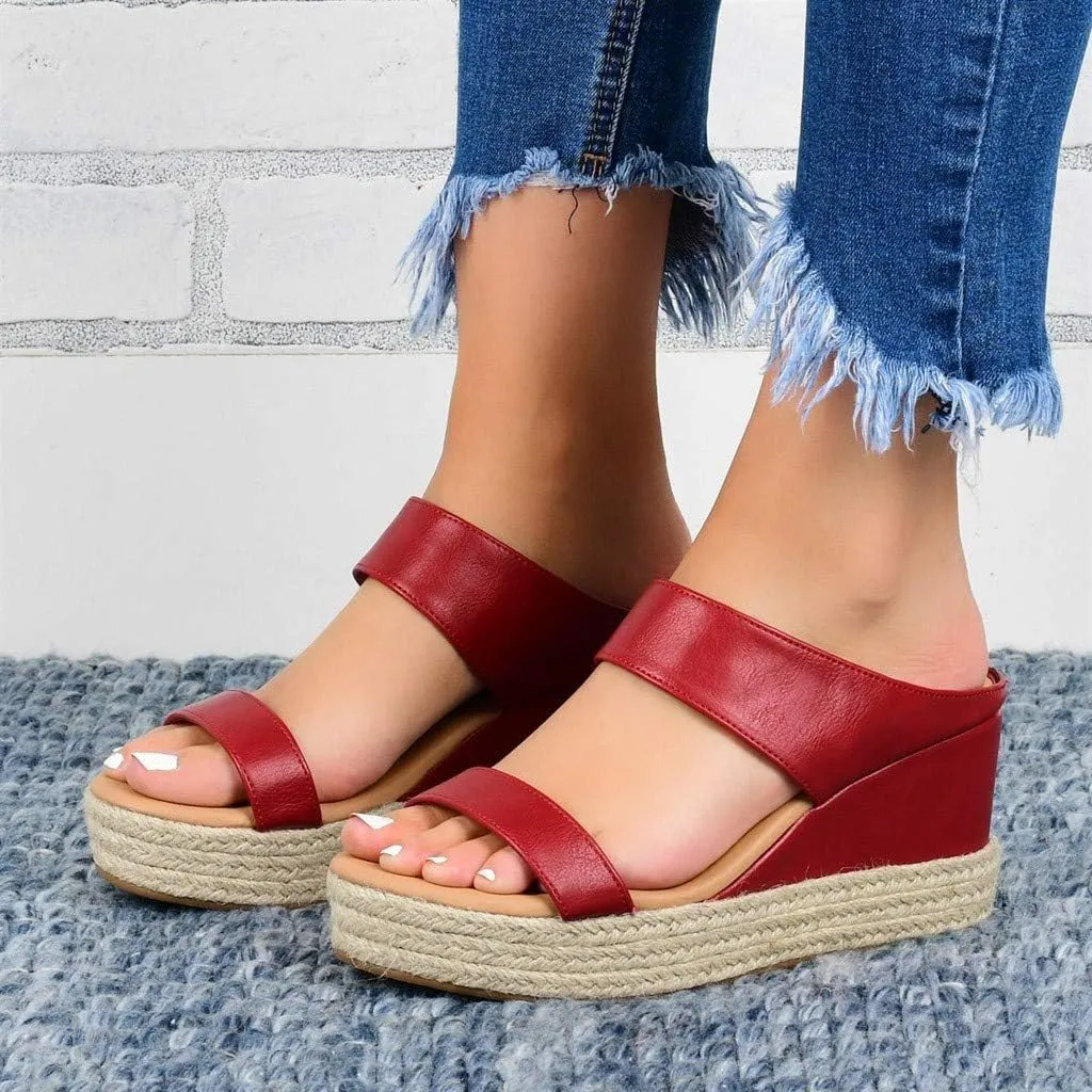 Dress Sandals for Women, Womens Wedge Sandals Leather Slip on Platform Sandal Comfortable Beach Flats Shoes