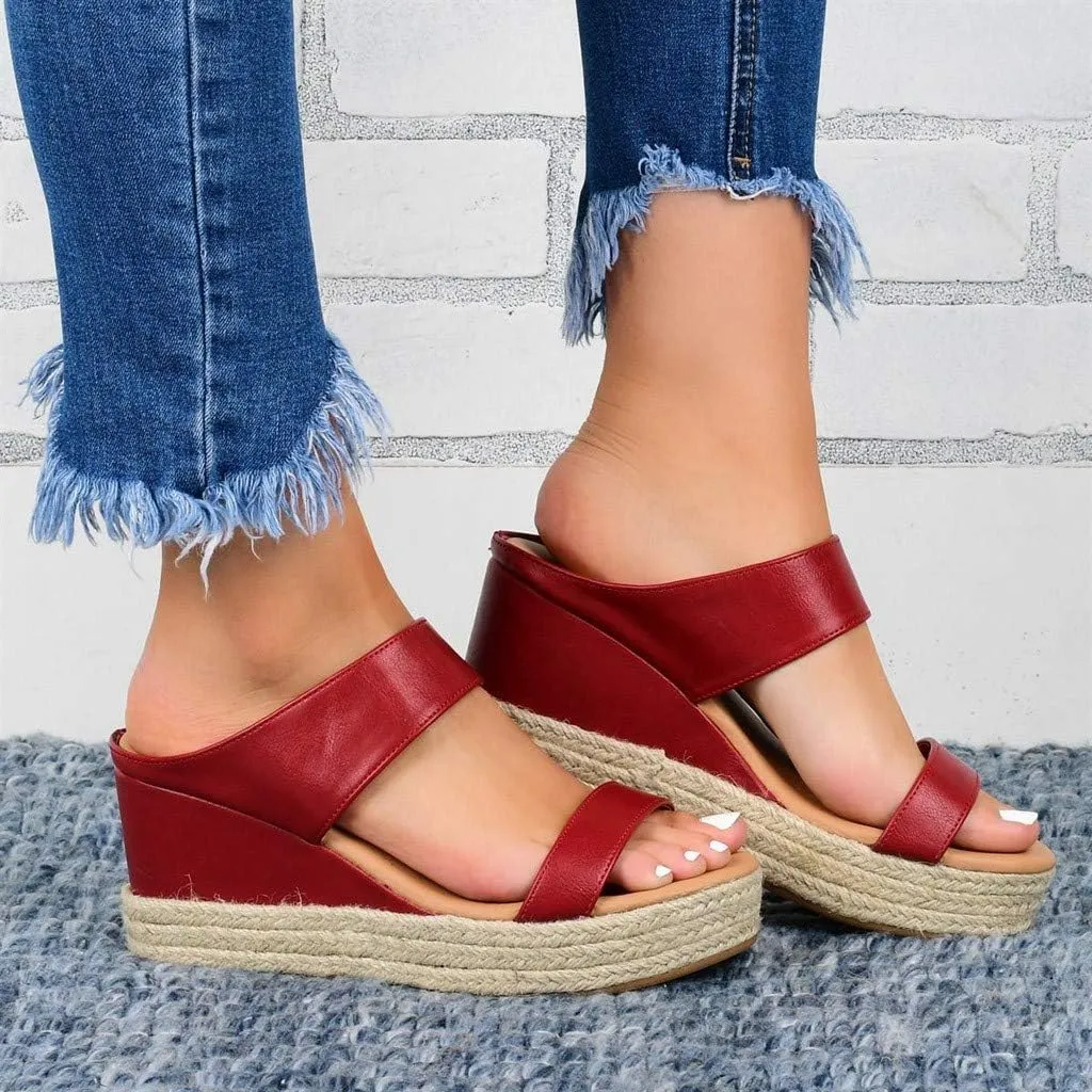 Dress Sandals for Women, Womens Wedge Sandals Leather Slip on Platform Sandal Comfortable Beach Flats Shoes