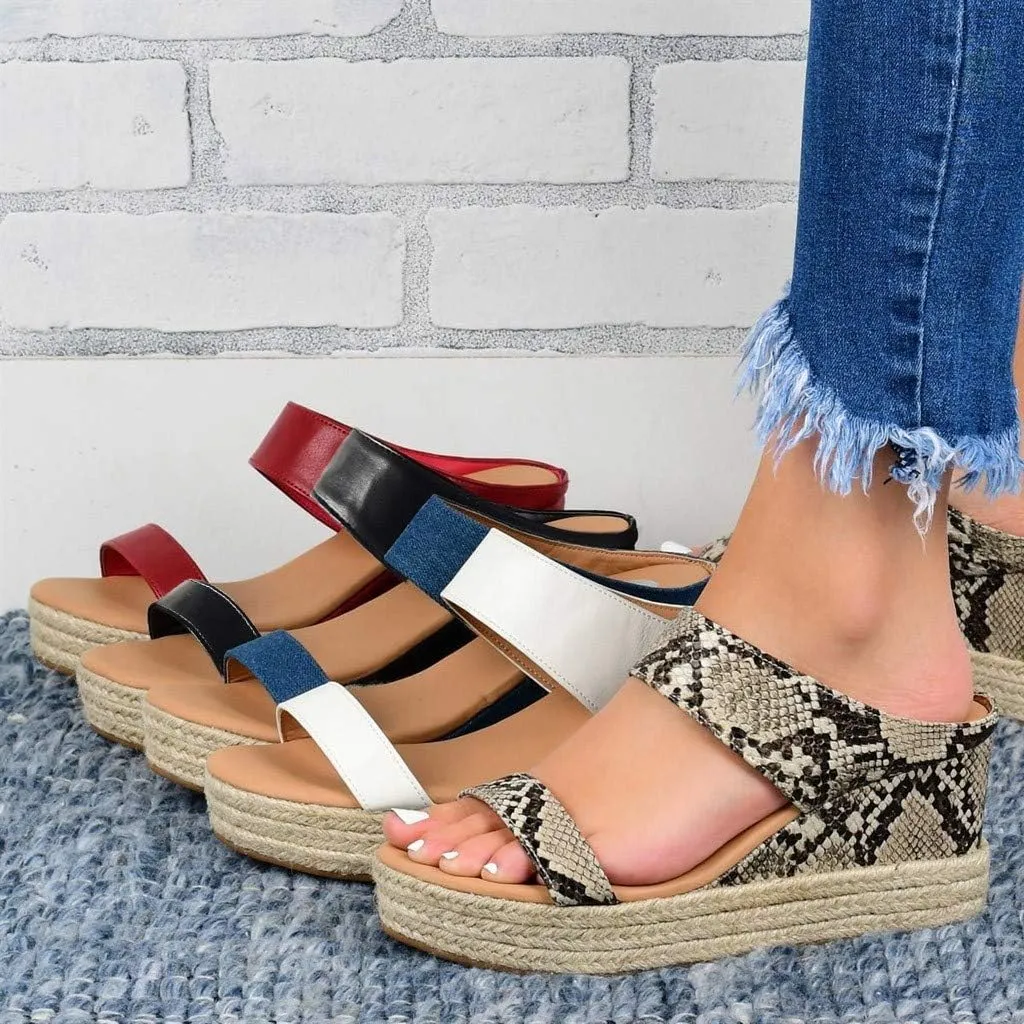 Dress Sandals for Women, Womens Wedge Sandals Leather Slip on Platform Sandal Comfortable Beach Flats Shoes