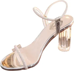 Dressy Summer Sandals Women Low Block Heel Comfortable Elastic Ankle Strap Open Toe Casual Wedge Shoes